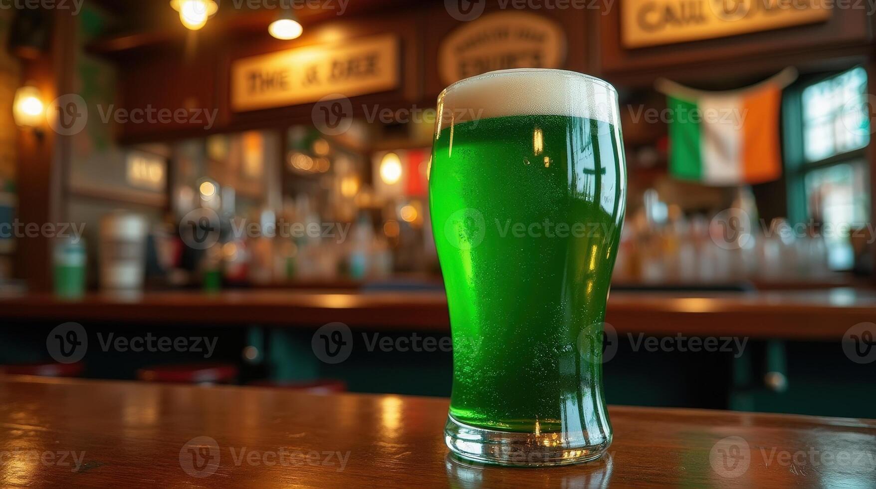 Enjoying green beer at an Irish pub during a festive celebration in the evening photo