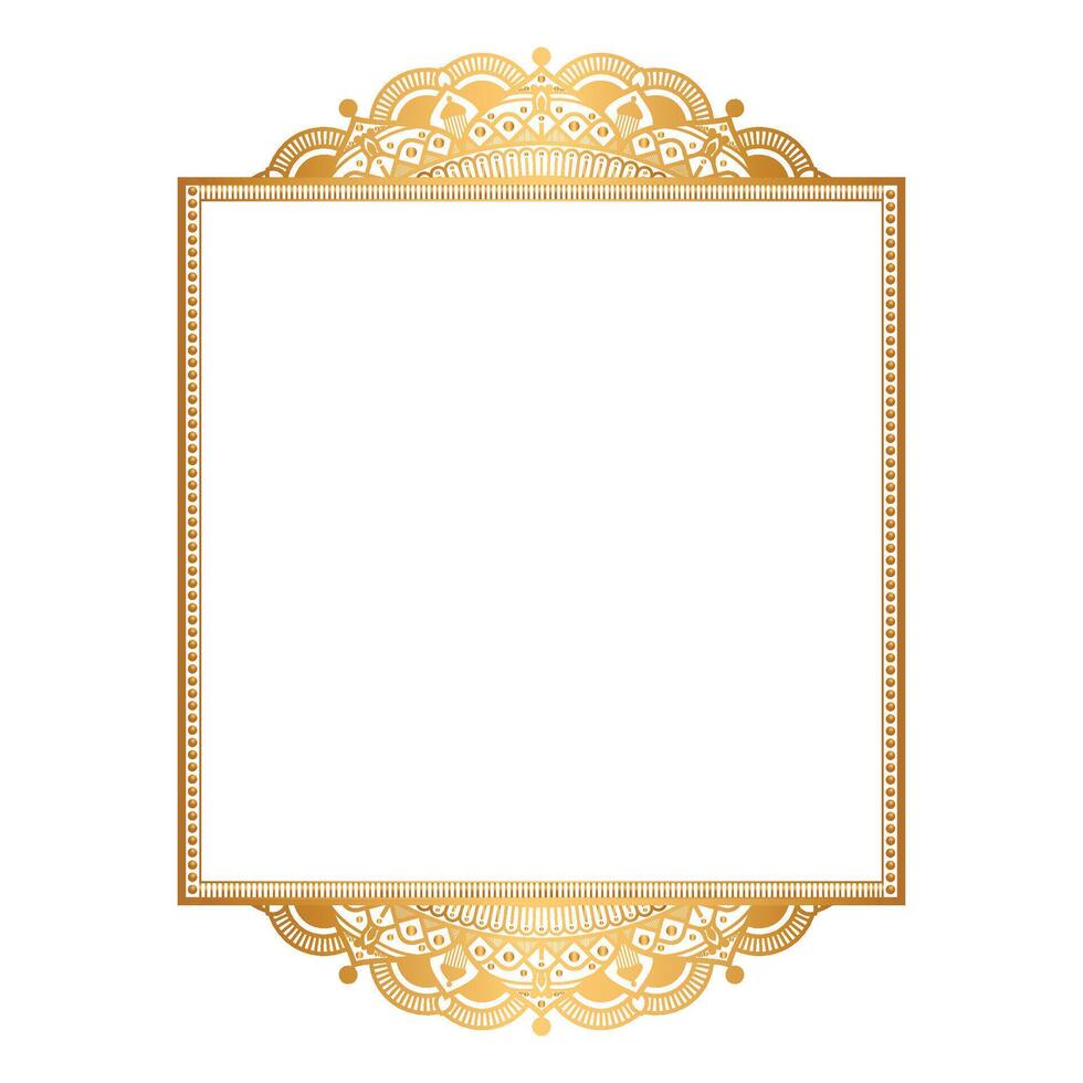 Luxury corner golden rectangle certificate border pattern line photo frame islamic wedding invitation white background vector