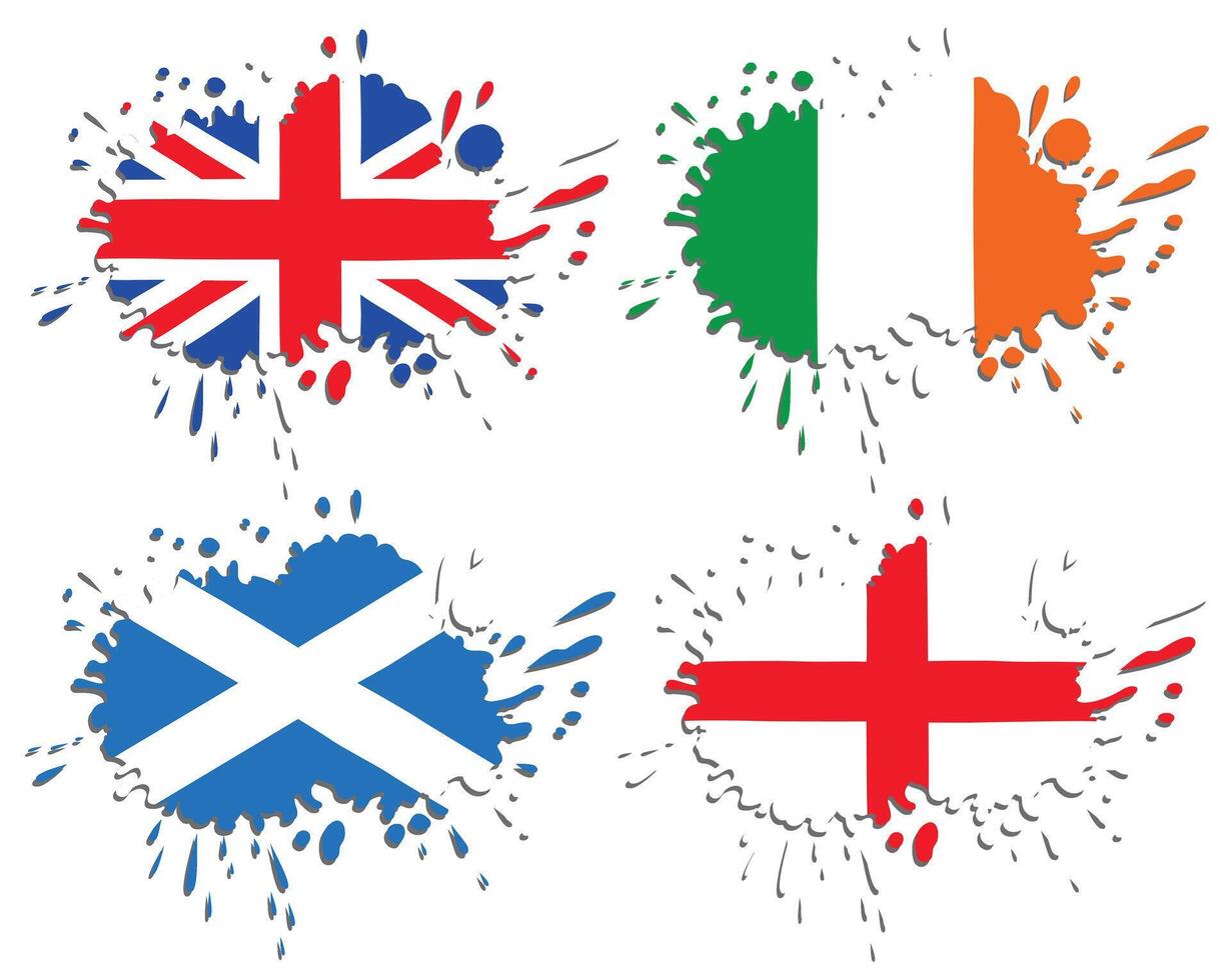 Flags of England, Scotland, Ireland in the form of splashes vector