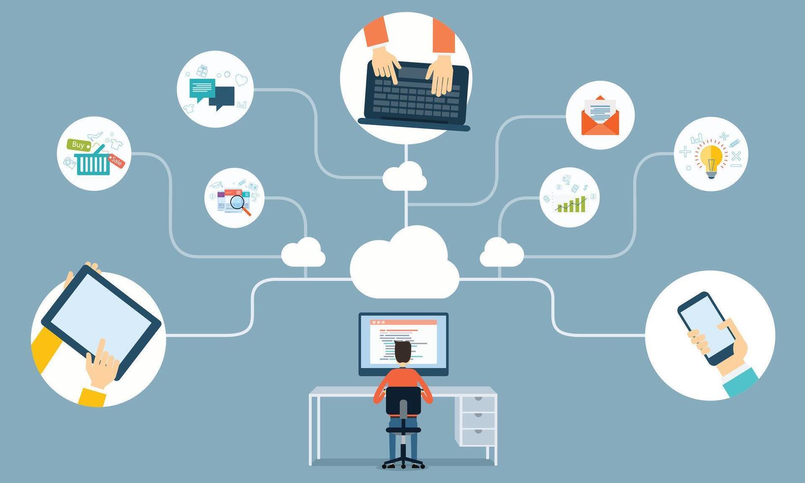 business people working online connection vector