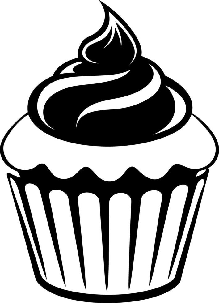Delicious Black and White Cupcake Illustration silhouette Sweet Treat Bakery Dessert Graphic Design vector