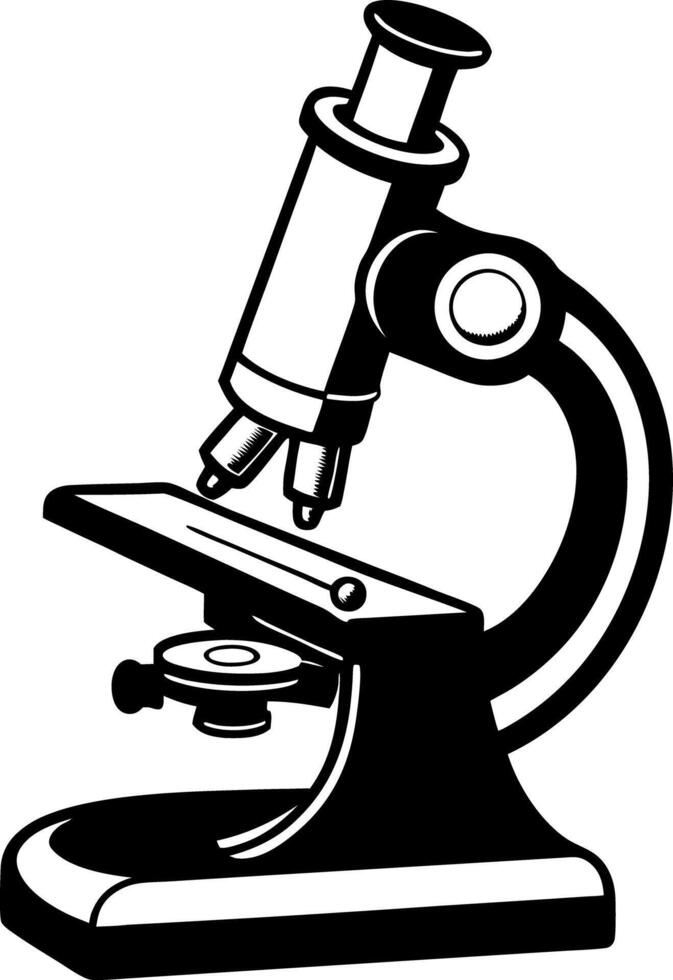 Vintage Style Black and White Illustration of a silhouette Classic Compound Light Microscope for Scientific Research and Education vector