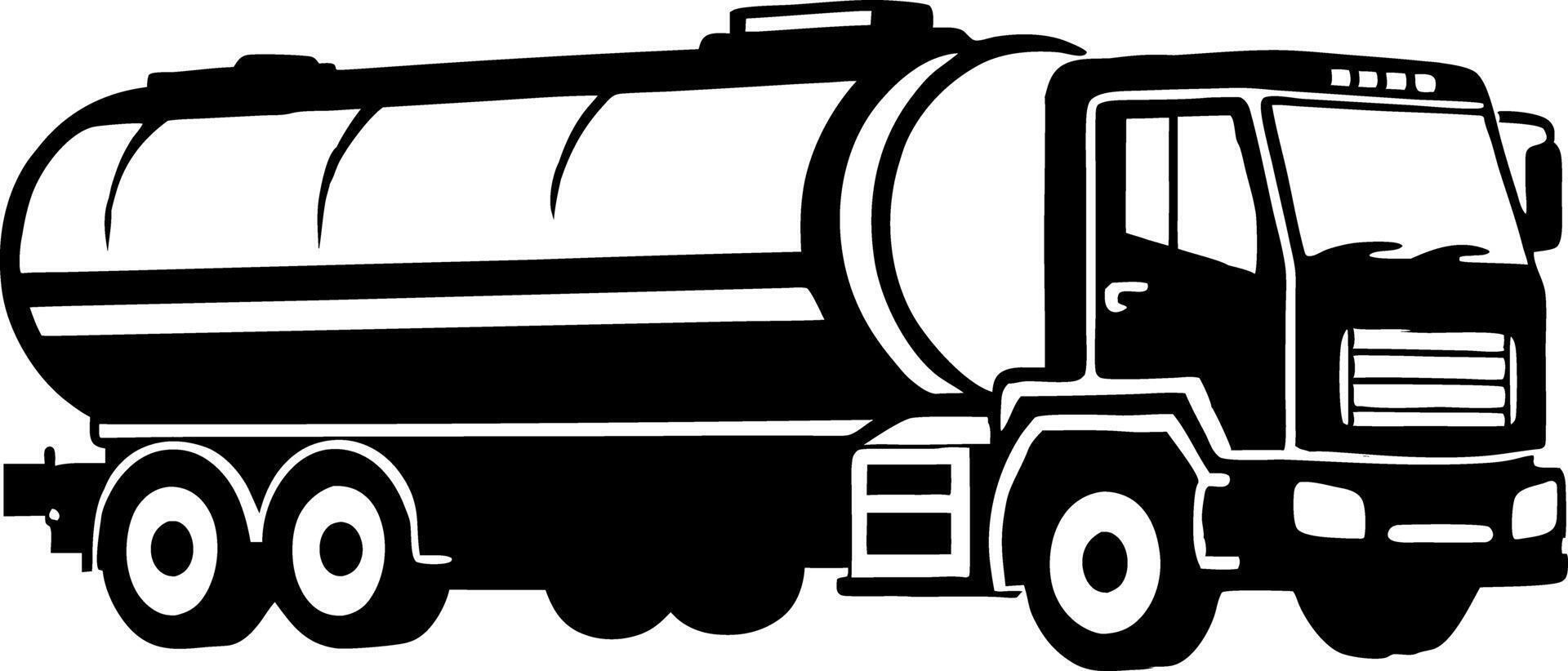 Black and white illustration of a silhouette tanker truck for transporting liquids or gases vector
