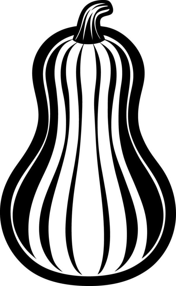 Black and White Illustration of silhouette a Striped Gourd or Pumpkin Vegetable vector