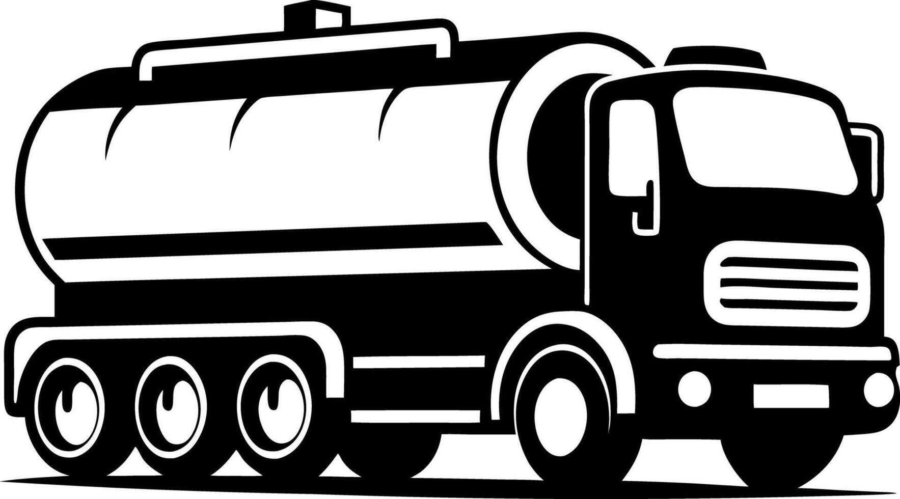 Black and white illustration of a silhouette tanker truck transporting liquids or other materials vector