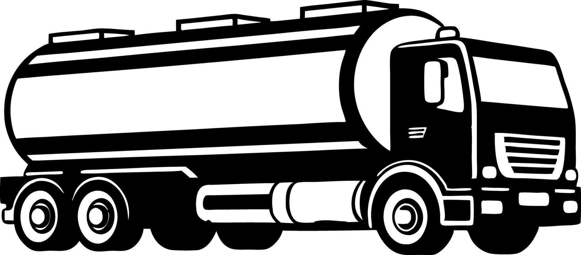 Large Black and White Tanker silhouette Truck Illustration Fuel Delivery Vehicle Transportation vector