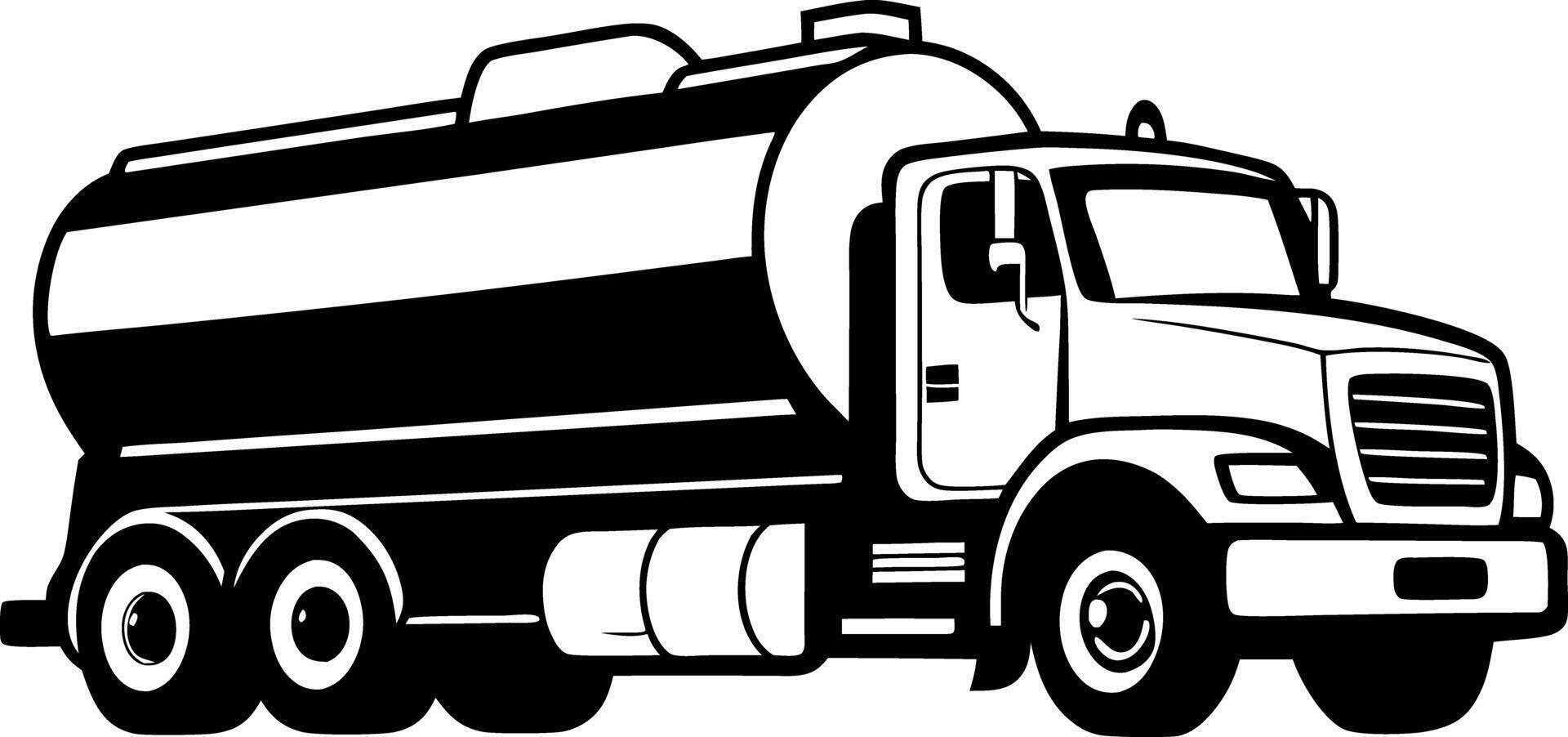 Black and White Illustration of a silhouette Tanker Truck for Fuel or Liquid Transportation vector