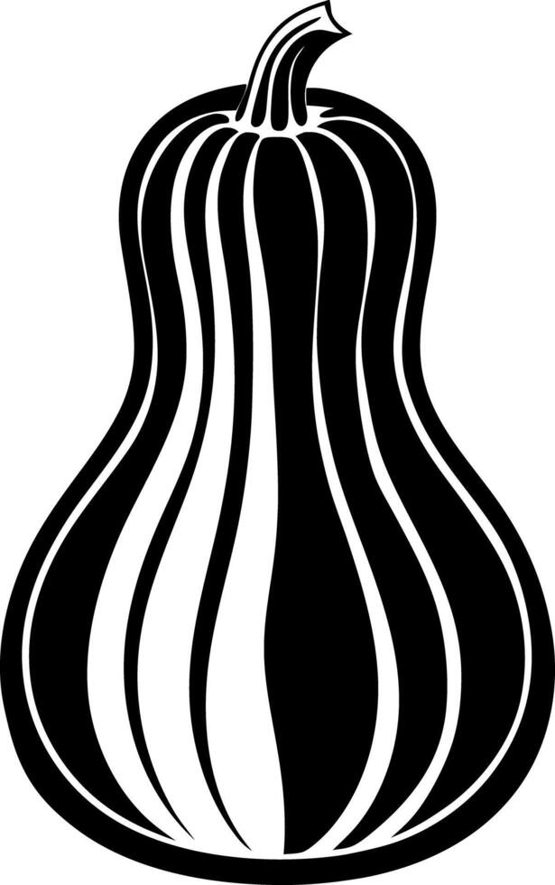 Black and White Illustration of a silhouette Gourd or Squash with Vertical Stripes vector