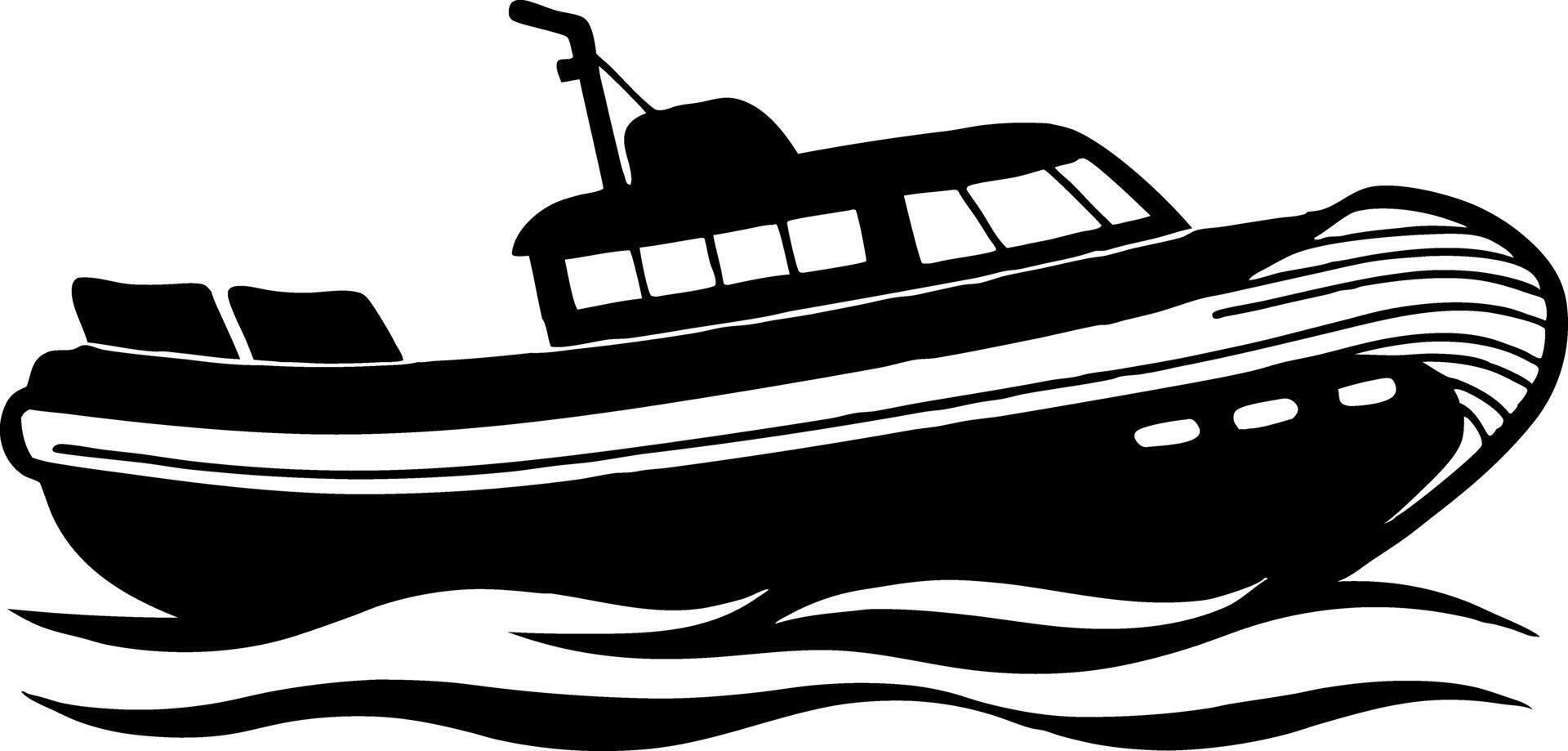Black and White Silhouette of a silhouette Rigid Inflatable Boat Sailing on Waves vector