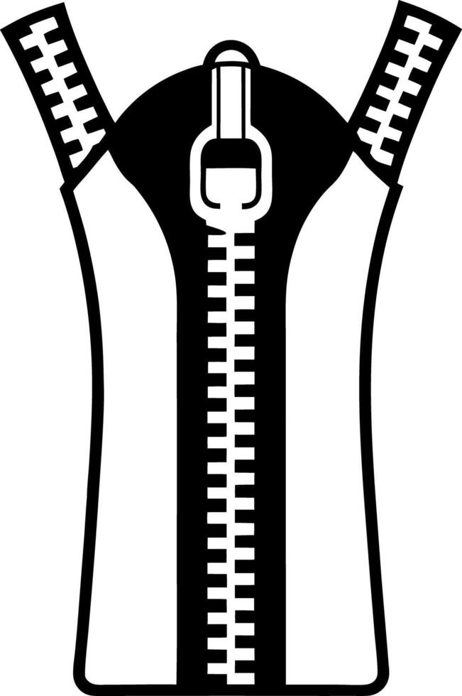 A Black and White Illustration of silhouette a Zipper Open on a Garment vector