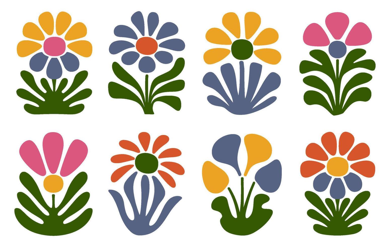 flower set inspired by Matisse in a flat and cartoon style for modern artwork vector