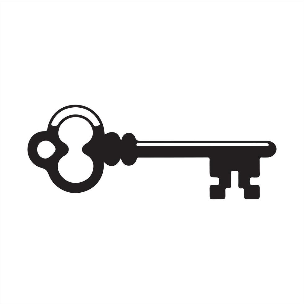 Print Antique Skeleton Key Icon Black and White Silhouette Design vector