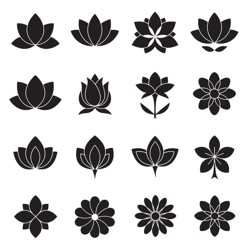 Icon set of floral logos with tulip and lotus shapes for branding art and label decoration vector