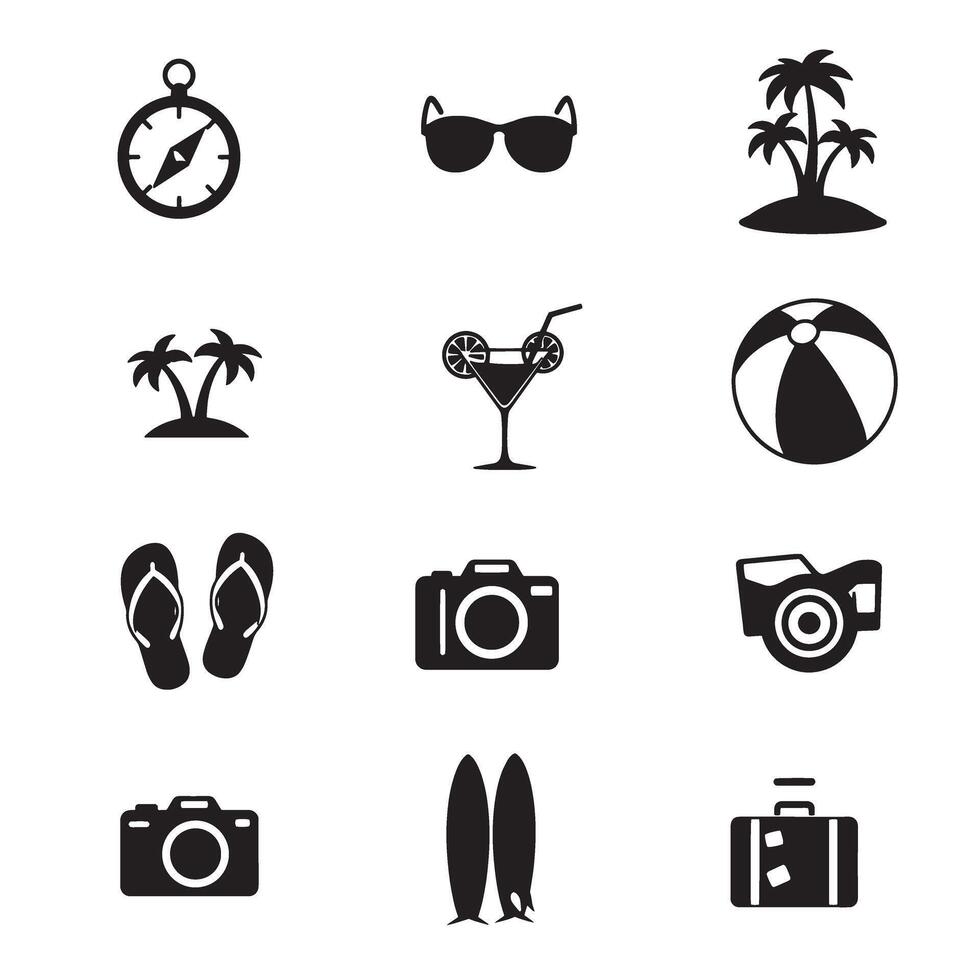 Design set with target marks and sunny travel icons in silhouette vector