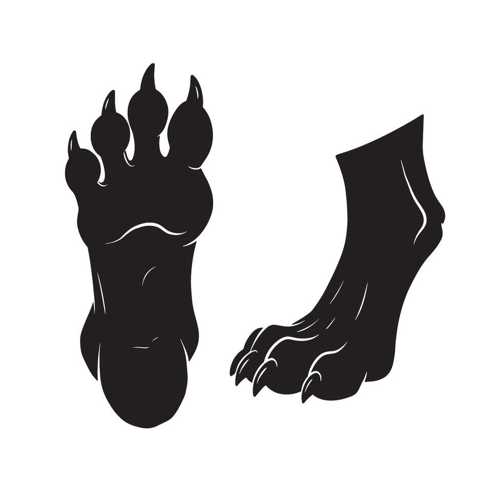 Savage wolf foot silhouette set with fierce print perfect for tribal and wild design vector