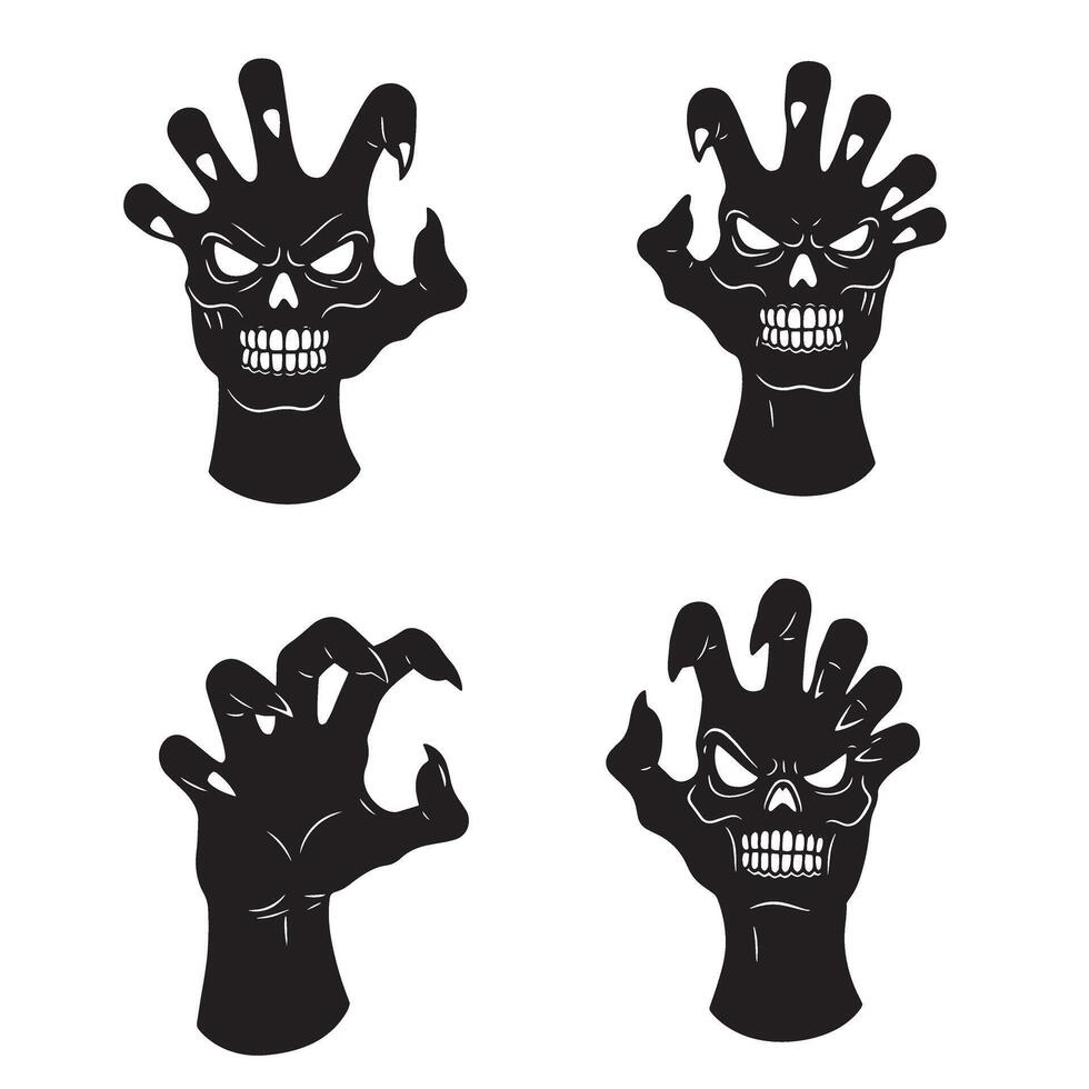 Skull hand silhouette set designed for streetwear illustrations and hardcore branding vector