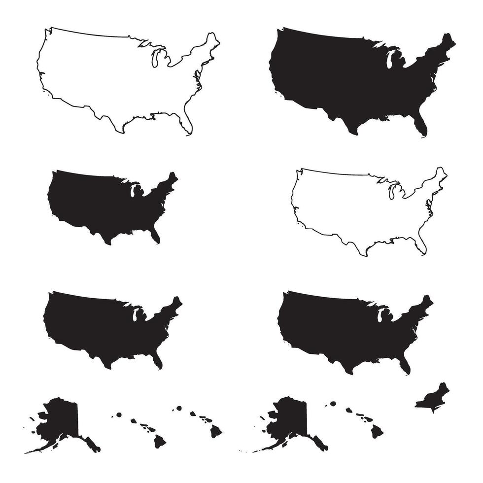 USA map bundle with all states in clean black silhouette style for graphic design vector