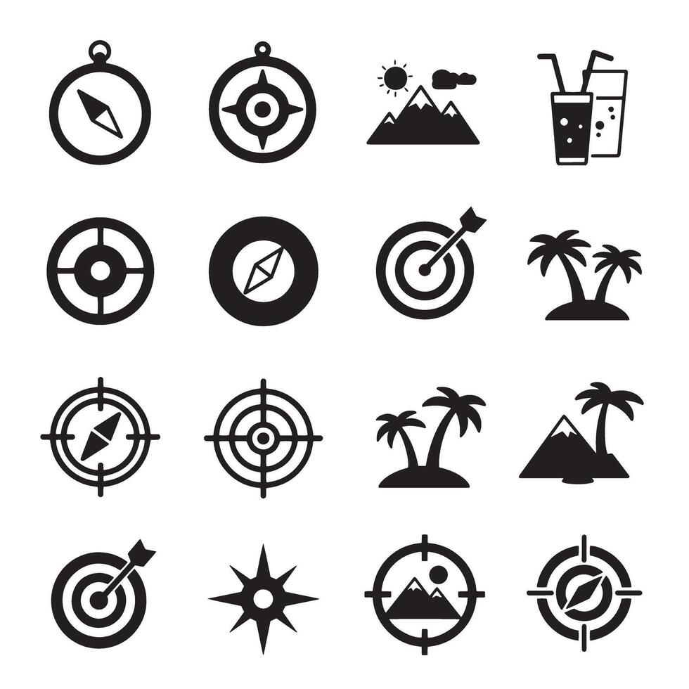 Clean flat target and summer sign icons for professional design use vector