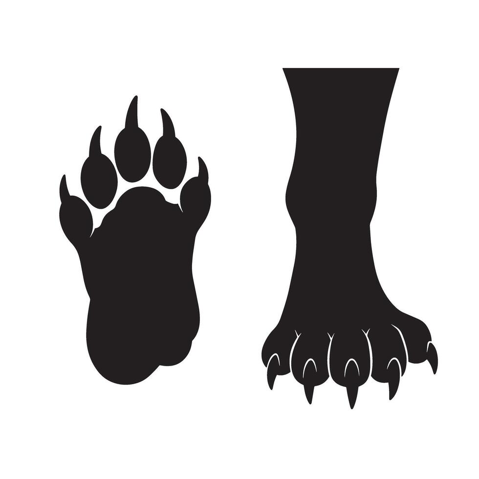 Angry wolf claw and foot silhouette bundle for wilderness theme graphic illustrations vector