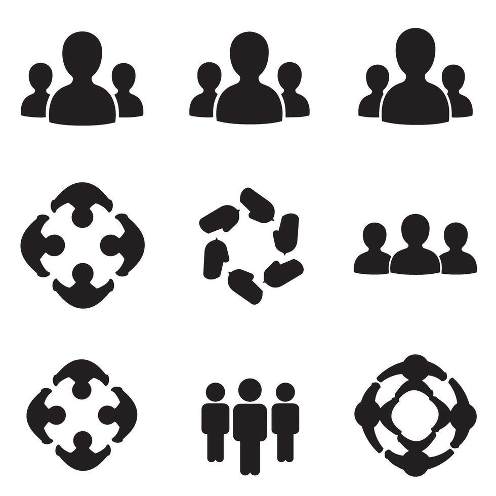 Diverse team icon bundle in silhouette style for inclusive design projects vector