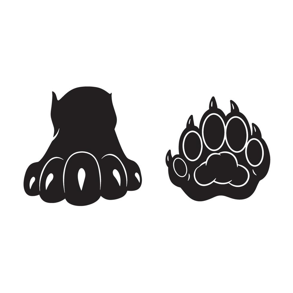 Angry wolf paw print silhouette for predator themed designs and beast artwork vector
