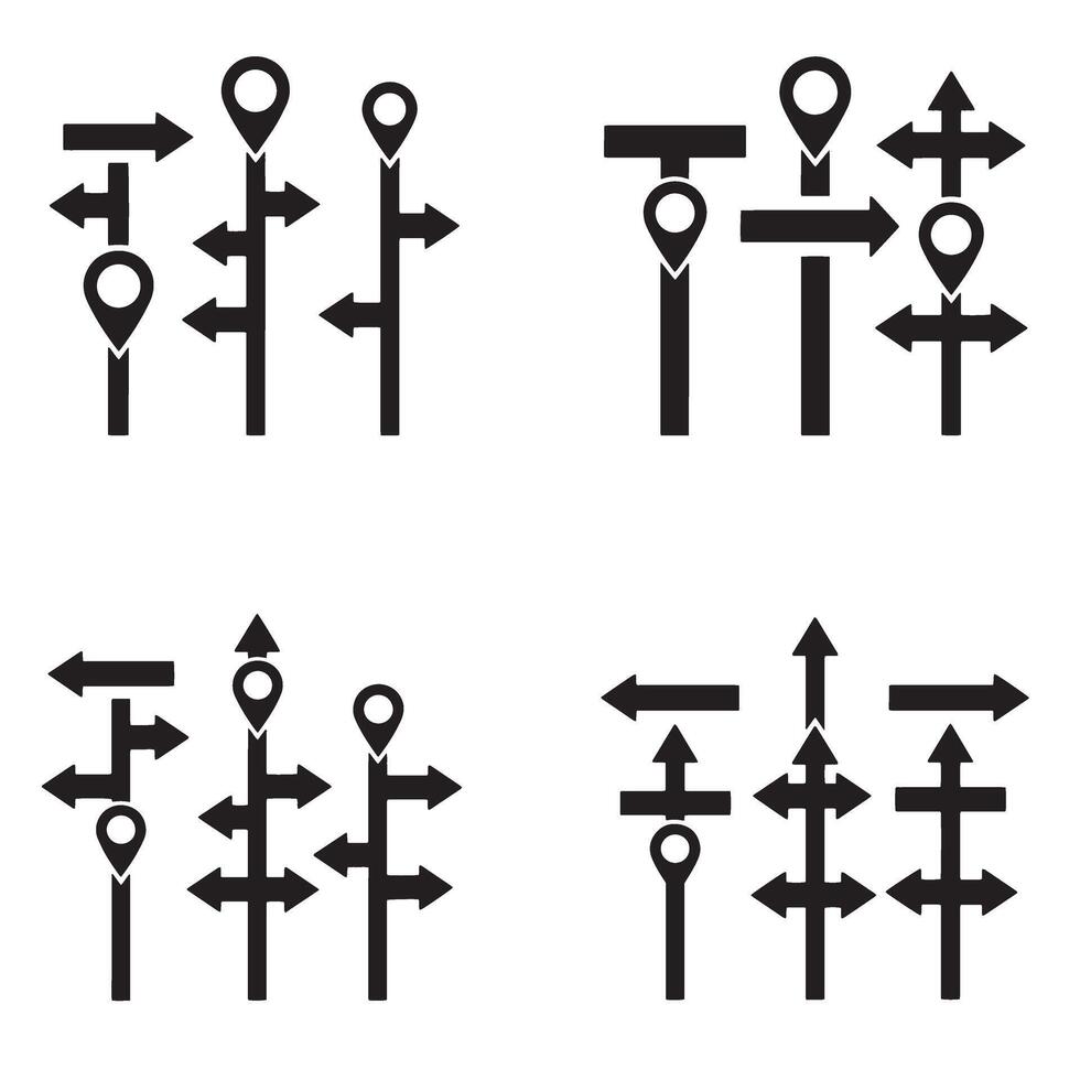 Smooth directional icon silhouette collection perfect for graphic panels and UI guides vector