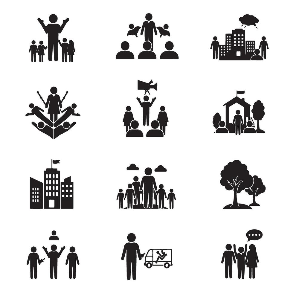 Social community icon bundle in clean silhouette for connection and sharing vector