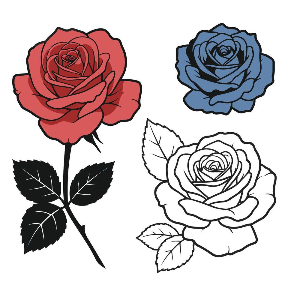 Skates red rose combination art set illustration for trendy graphic and t shirt prints vector