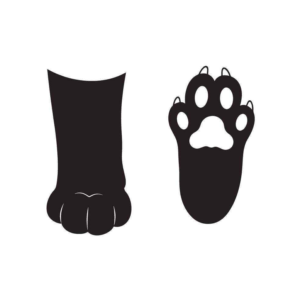 Playful cat paw and foot silhouette set for cartoon and animal themed design vector