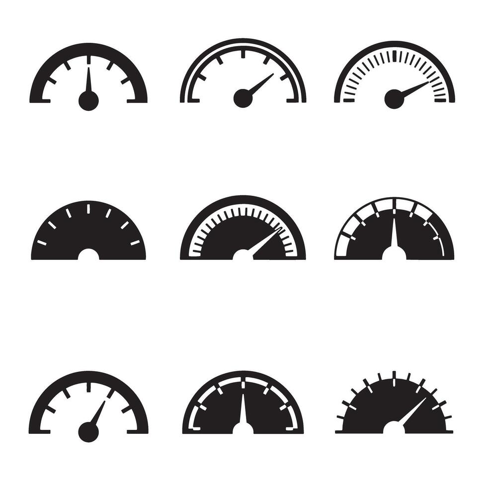 Speed and fuel dashboard icon design with RPM and tachometer gauge silhouettes vector