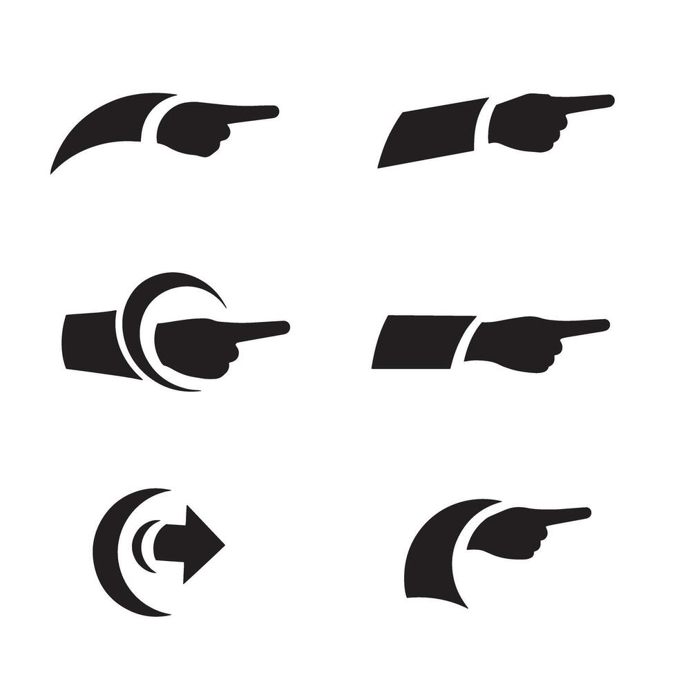Silhouette design bundle of pointing hand gestures and curved arrows for direction use vector