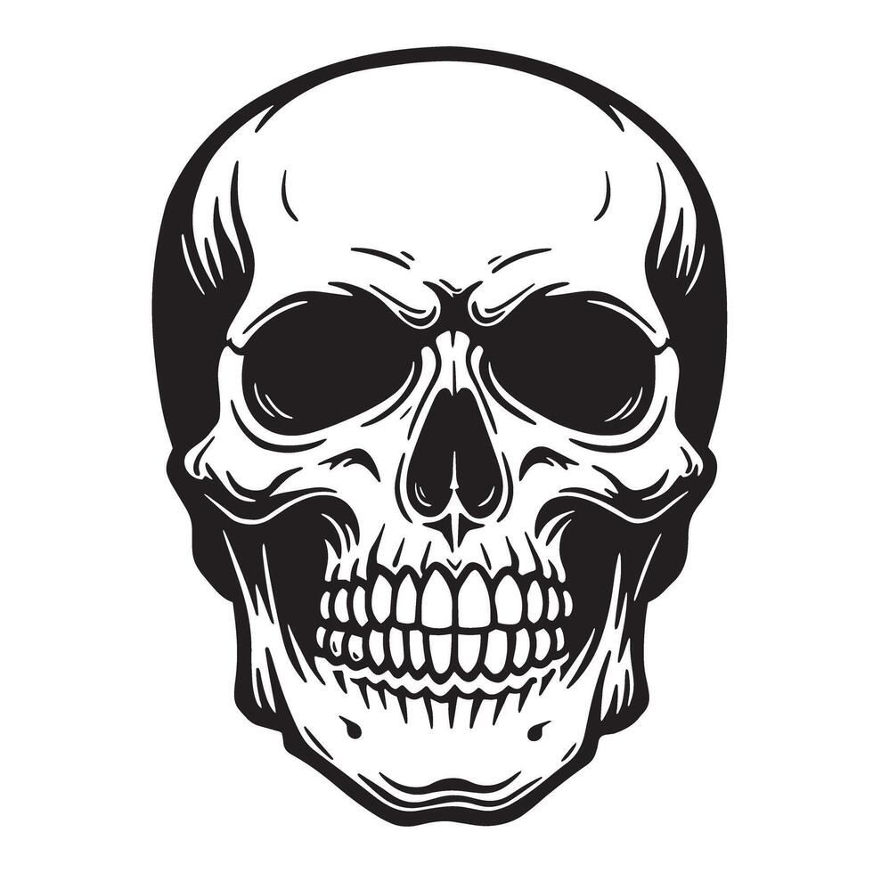 Grunge skull head face silhouette illustration ideal for gothic style and dark branding vector
