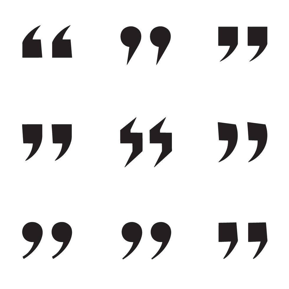 Collection of black quotation symbols for stylish design print layouts and publishing use vector
