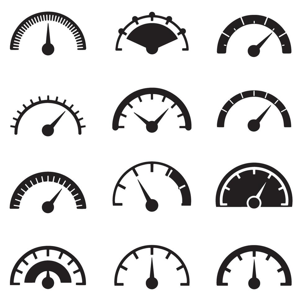 Silhouette design pack of speed fuel RPM and tachometer dashboard icon elements vector