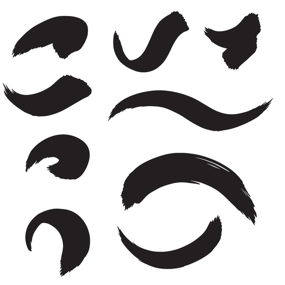 Artistic curved stroke collection with gesture brush styles in clean silhouette format vector