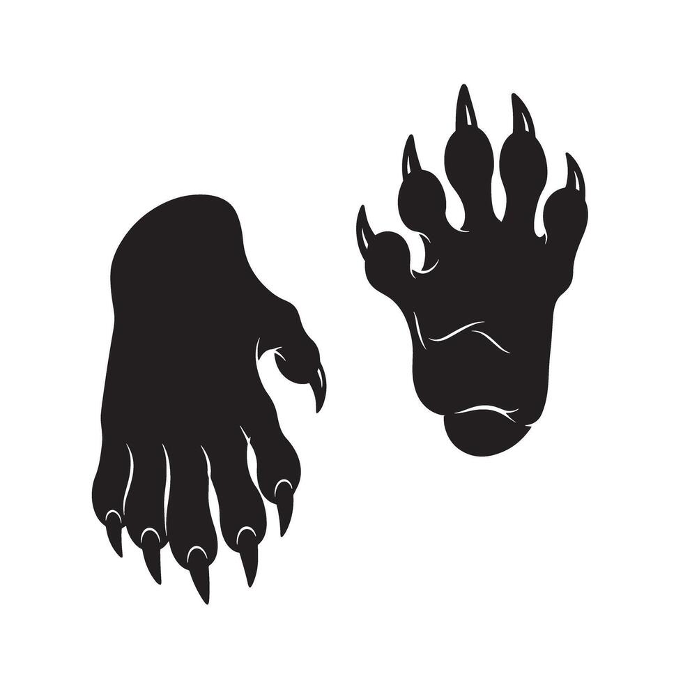 Wolf paw foot and claw silhouette set with sharp wild style for tribal art projects vector