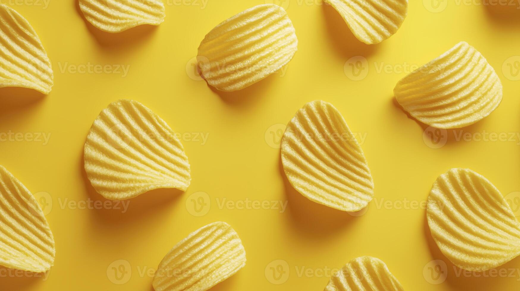 Golden potato chips, pattern, top view texture photo