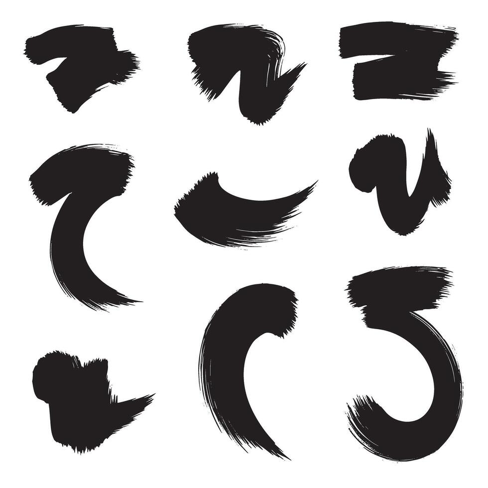 Smooth curve stroke designs and brush gesture icons in a complete silhouette set vector