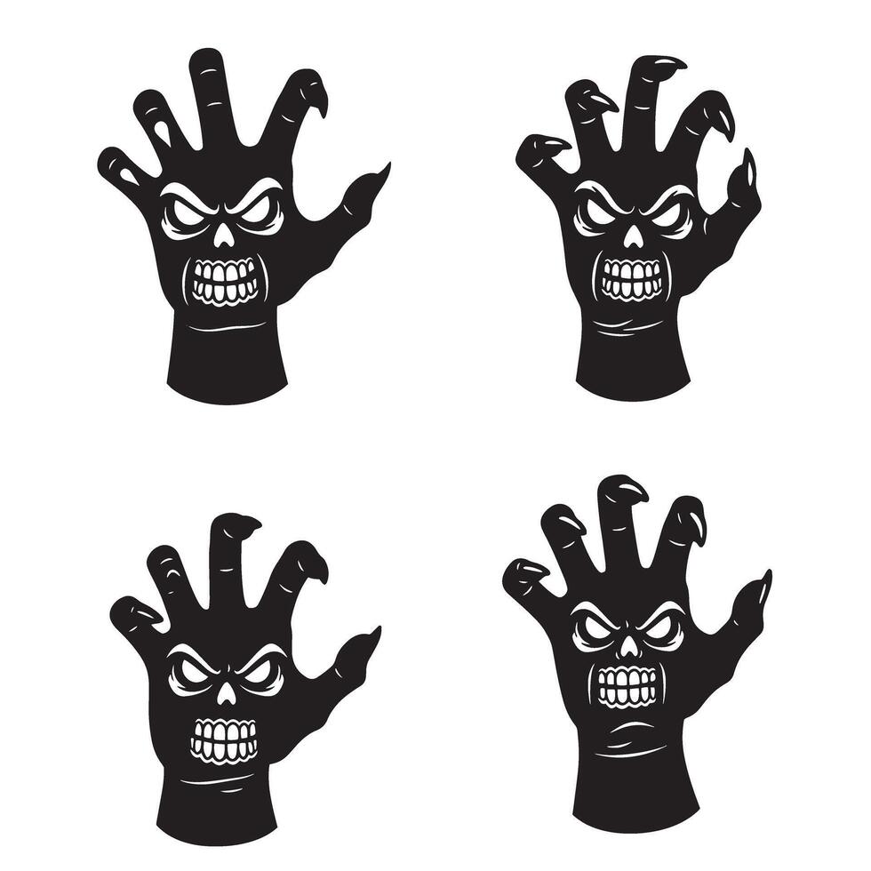 Skull with expressive hand gestures in silhouette set for alternative fashion art vector