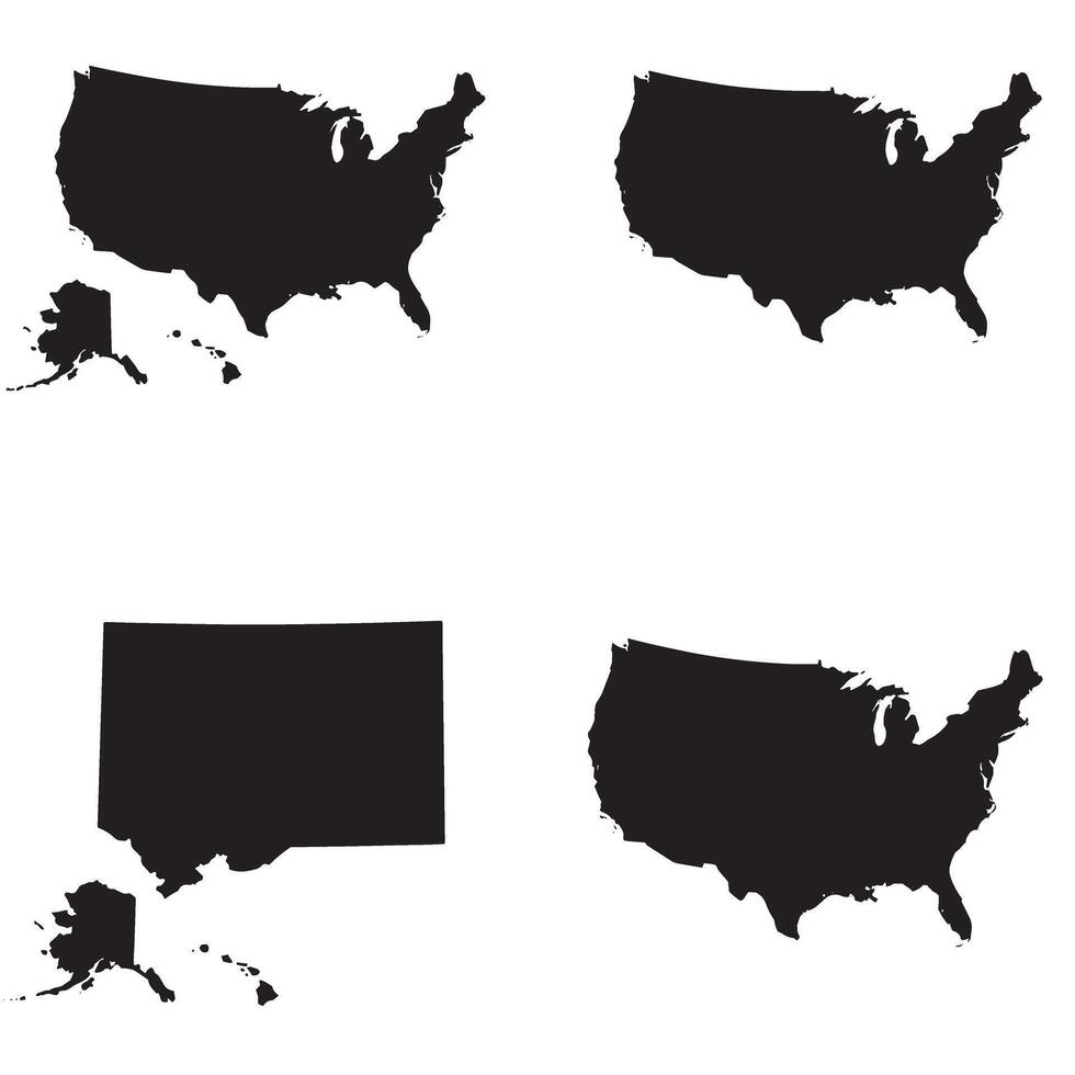Complete USA map pack with state borders in simple silhouette layout for design use vector
