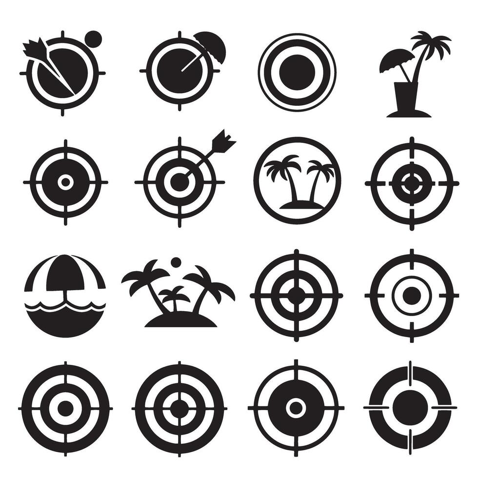 Summertime vibe icons with target marks in clean silhouette bundle vector