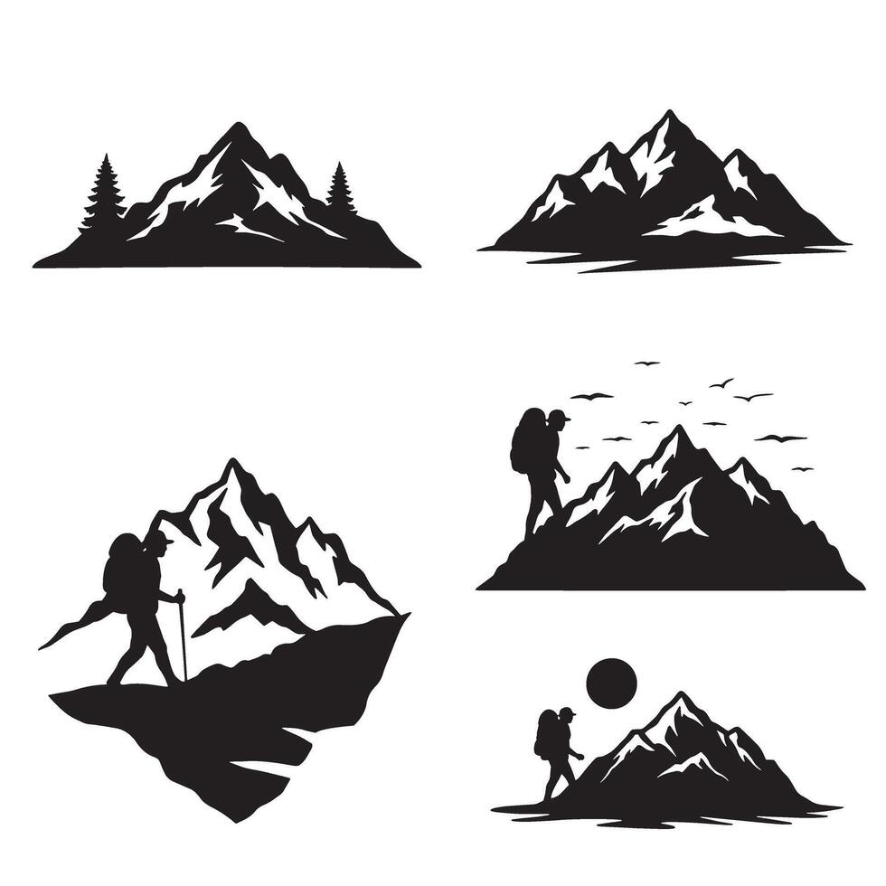 Camp life and hiking icon set in silhouette for travel planning and event flyers vector