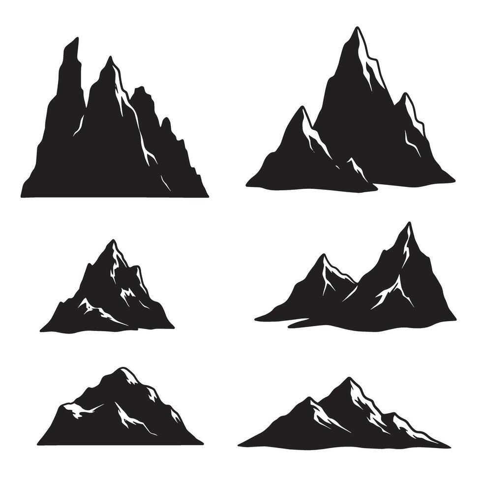 Graphic mountain silhouette set for travel camp summit and climbing inspiration vector