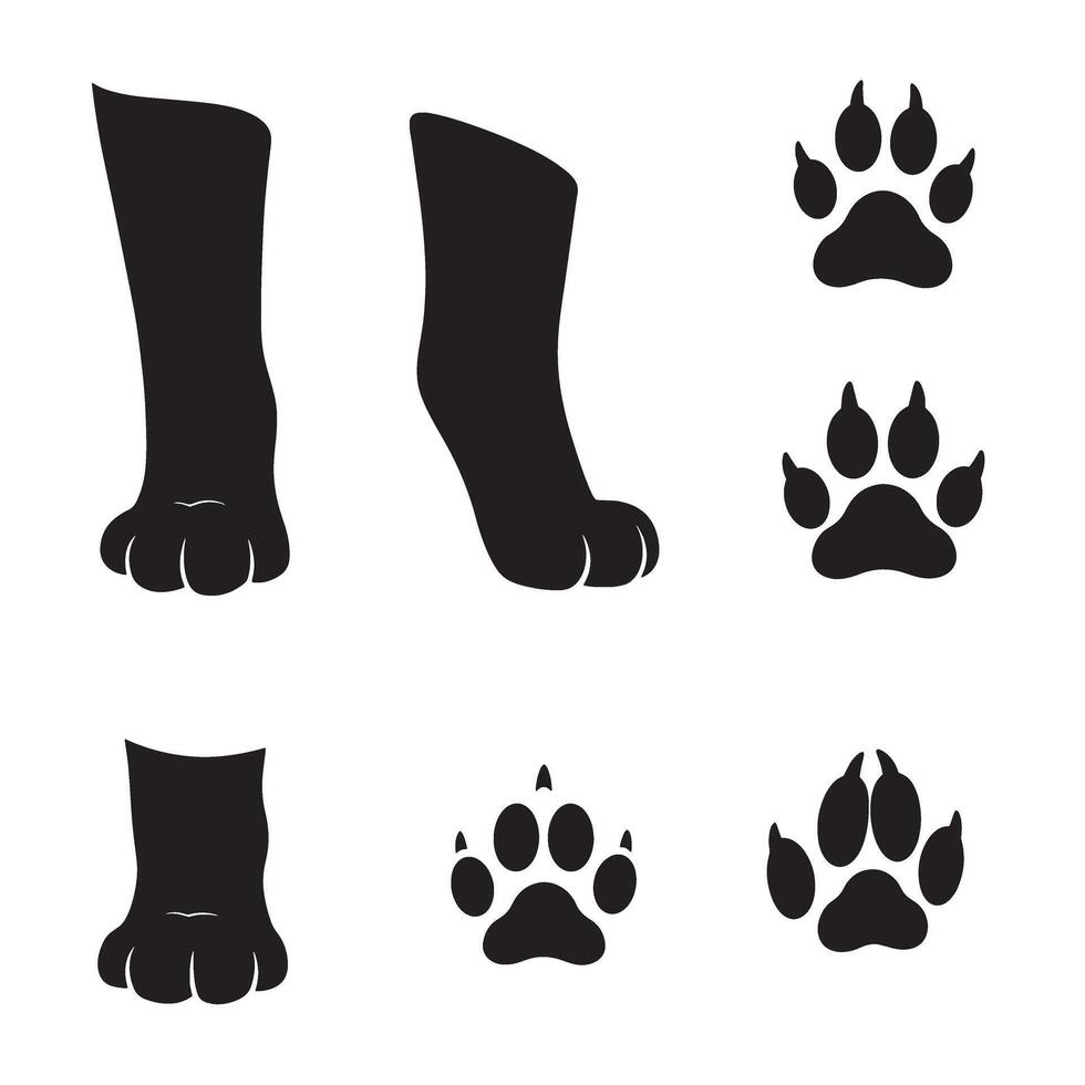 Cat foot and print silhouette set perfect for branding related to pets and cats vector