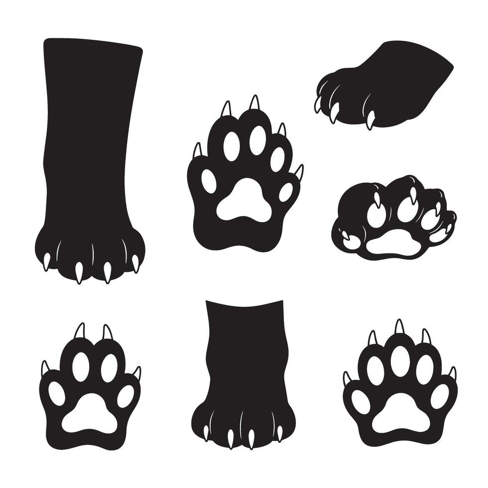 Cute cat foot print and paw silhouette bundle for feline graphic design use vector