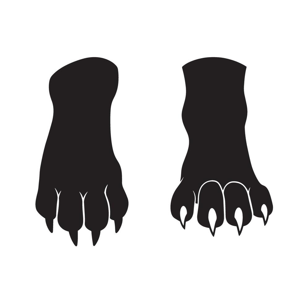 Animal claw and wolf foot print silhouette set for outdoor and aggressive themes vector