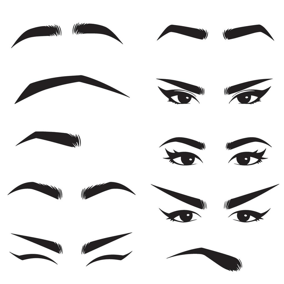 Eyebrow and eye shape icon collection for beauty salon design in silhouette style vector