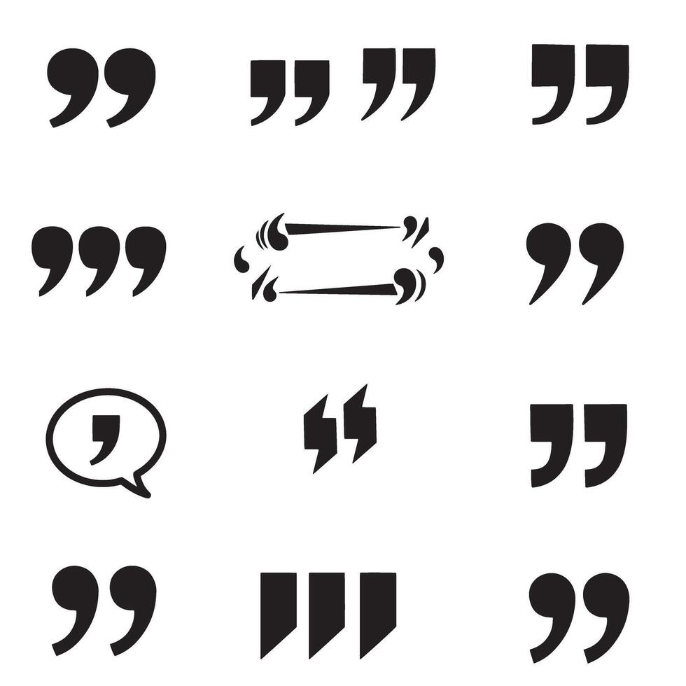 Simple black quotation marks used for editorial layout content creation and typography vector