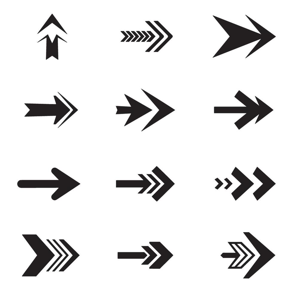Logo symbol collection with flat arrow direction and pointing silhouettes for signage vector