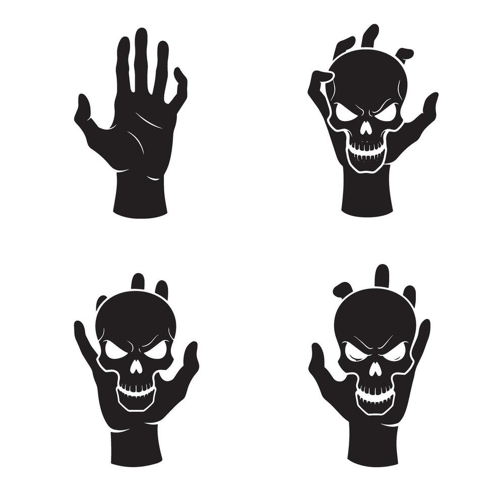 cráneo y mano silueta haz en agresivo estilo para horror o tatuaje diseño Arte vector